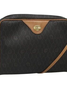 Christian Dior Honeycomb Canvas Shoulder Bag Black Gold Auth sw229